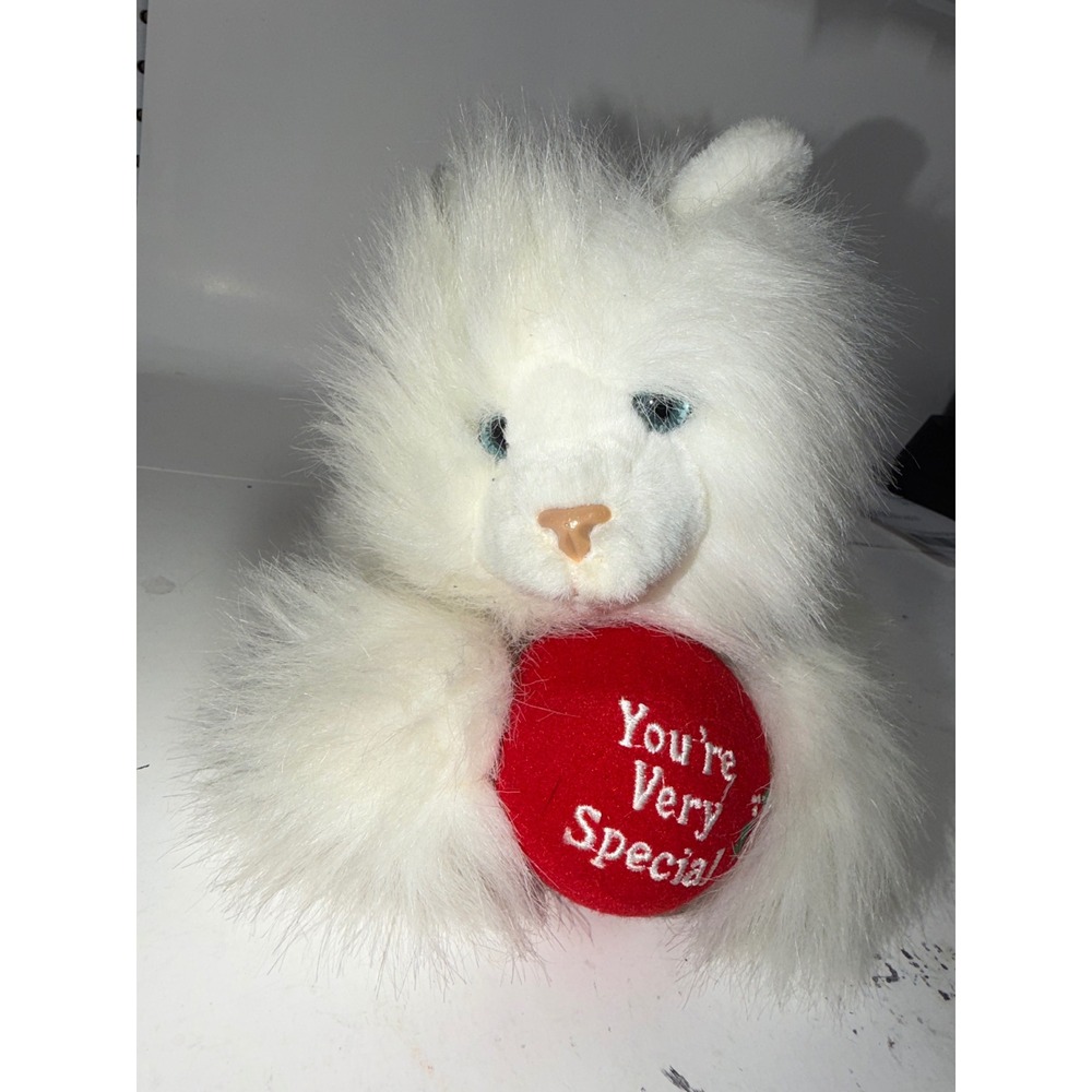 Vintage Russ Berrie White Fluffy Cat Plush You're Special Heart Blue Eyes 16"